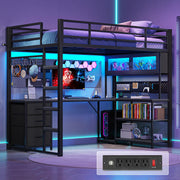 Twin Loft Bed with L-Shaped Gaming Desk & Storage