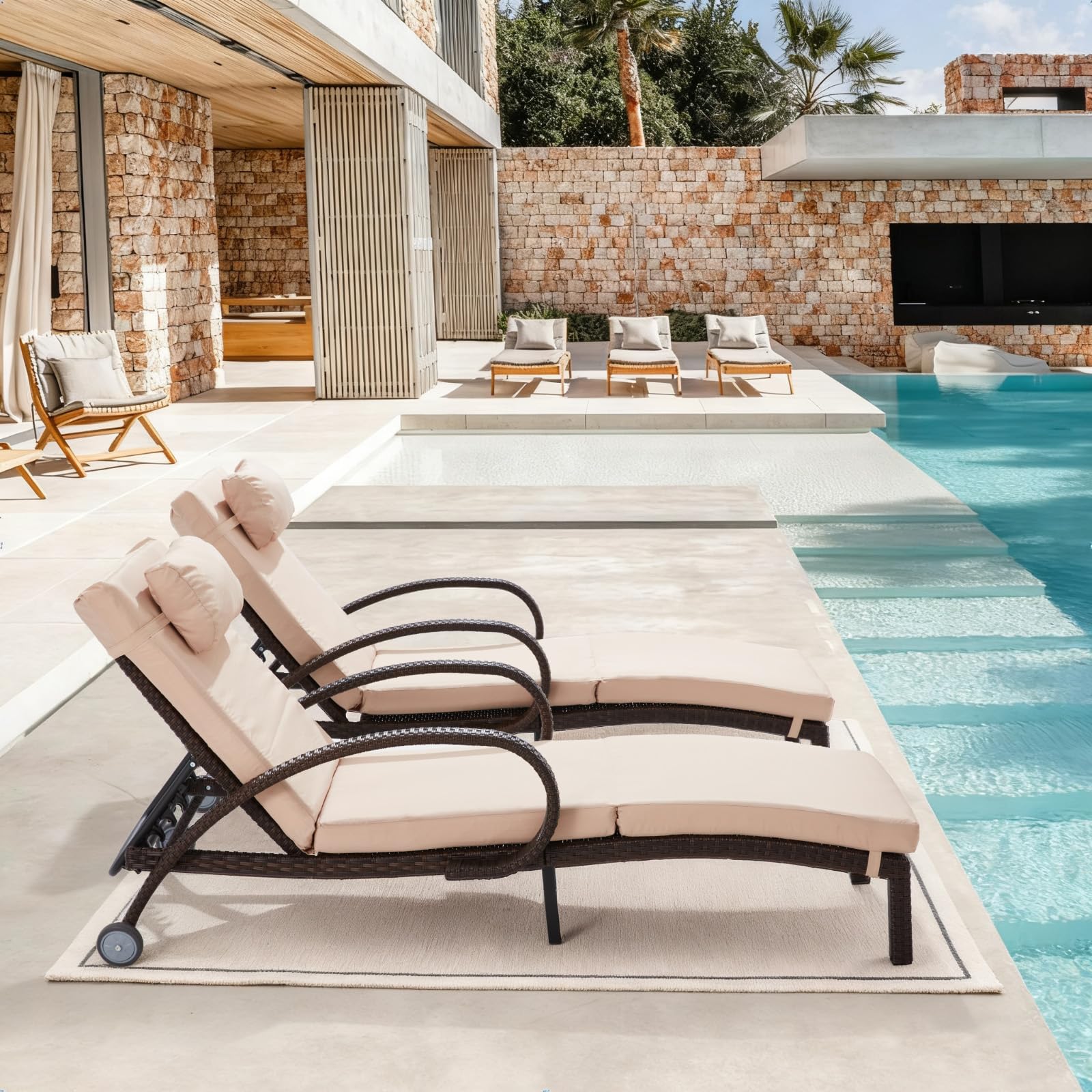 Outdoor Wicker Chaise Lounge Set of 2