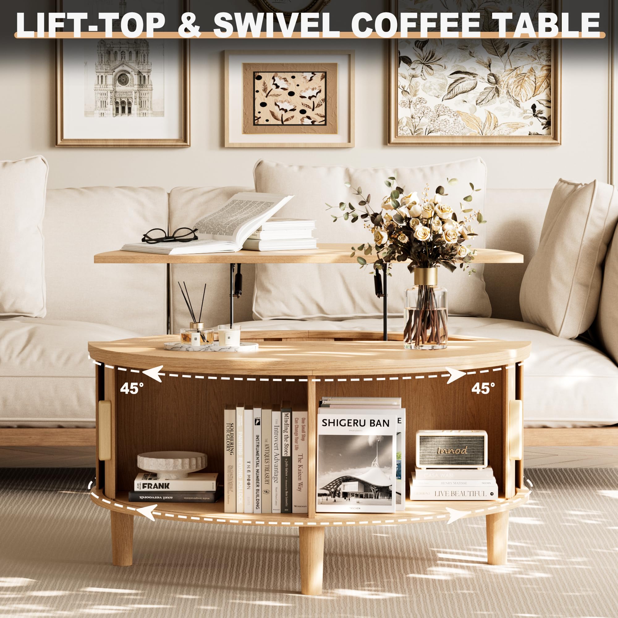 Round Lift Top Coffee Table with Storage