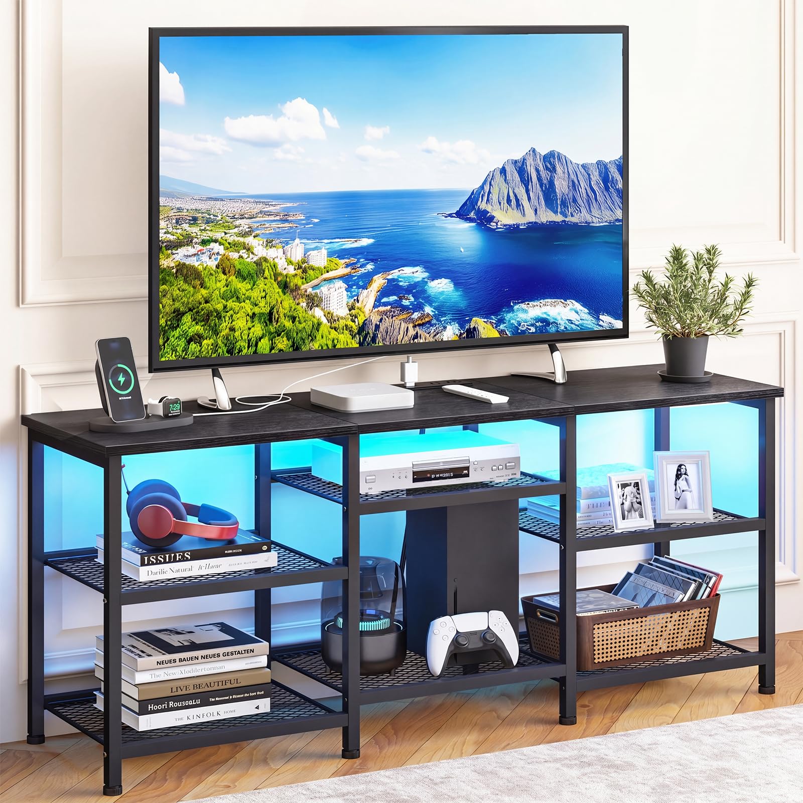 TV Stand with Charging Station & LED Lights