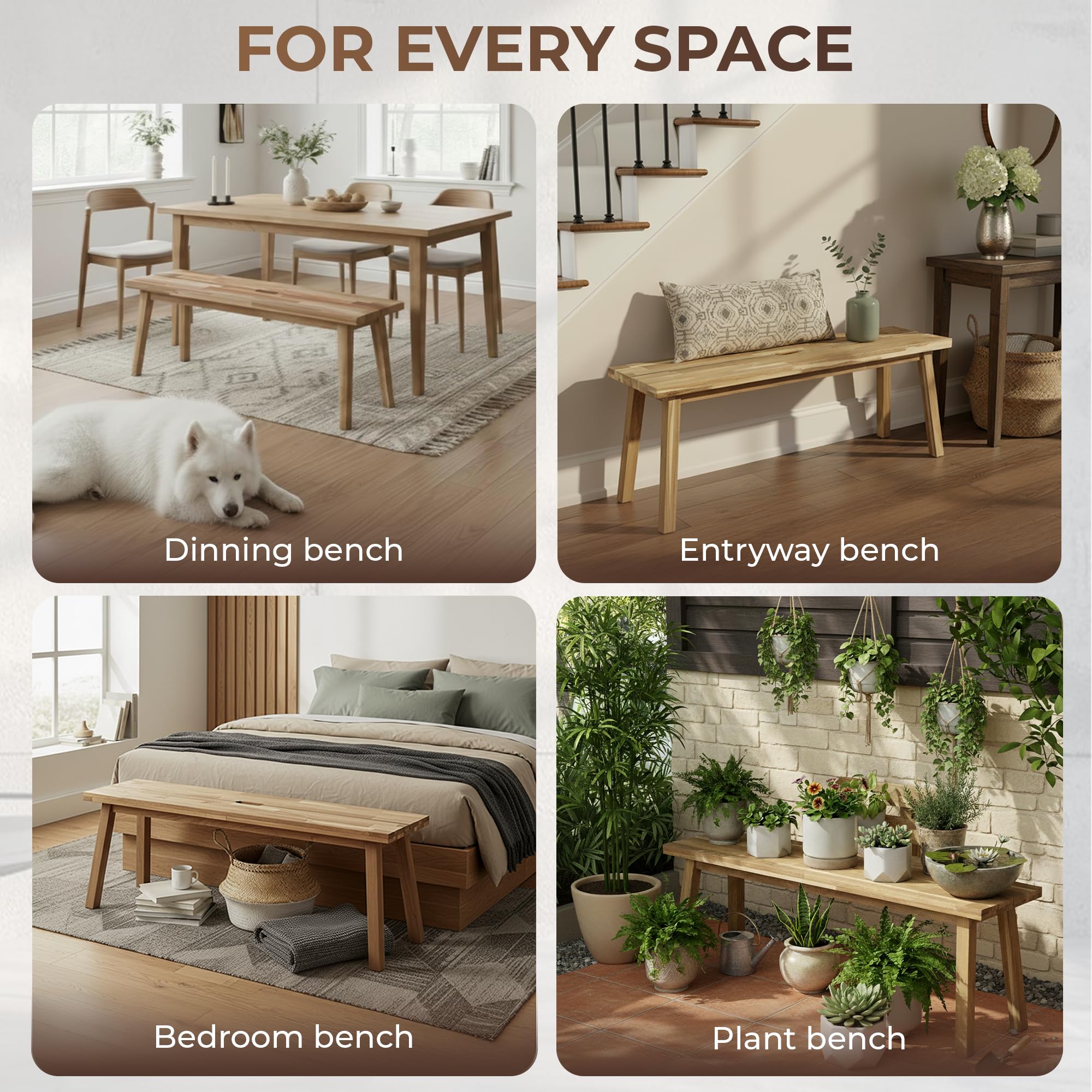 ARROWSTONE Solid Wood Bench for Entryway, Bed Bench, Dining, Plant Stand - Wooden Bench Indoor (47 inches)