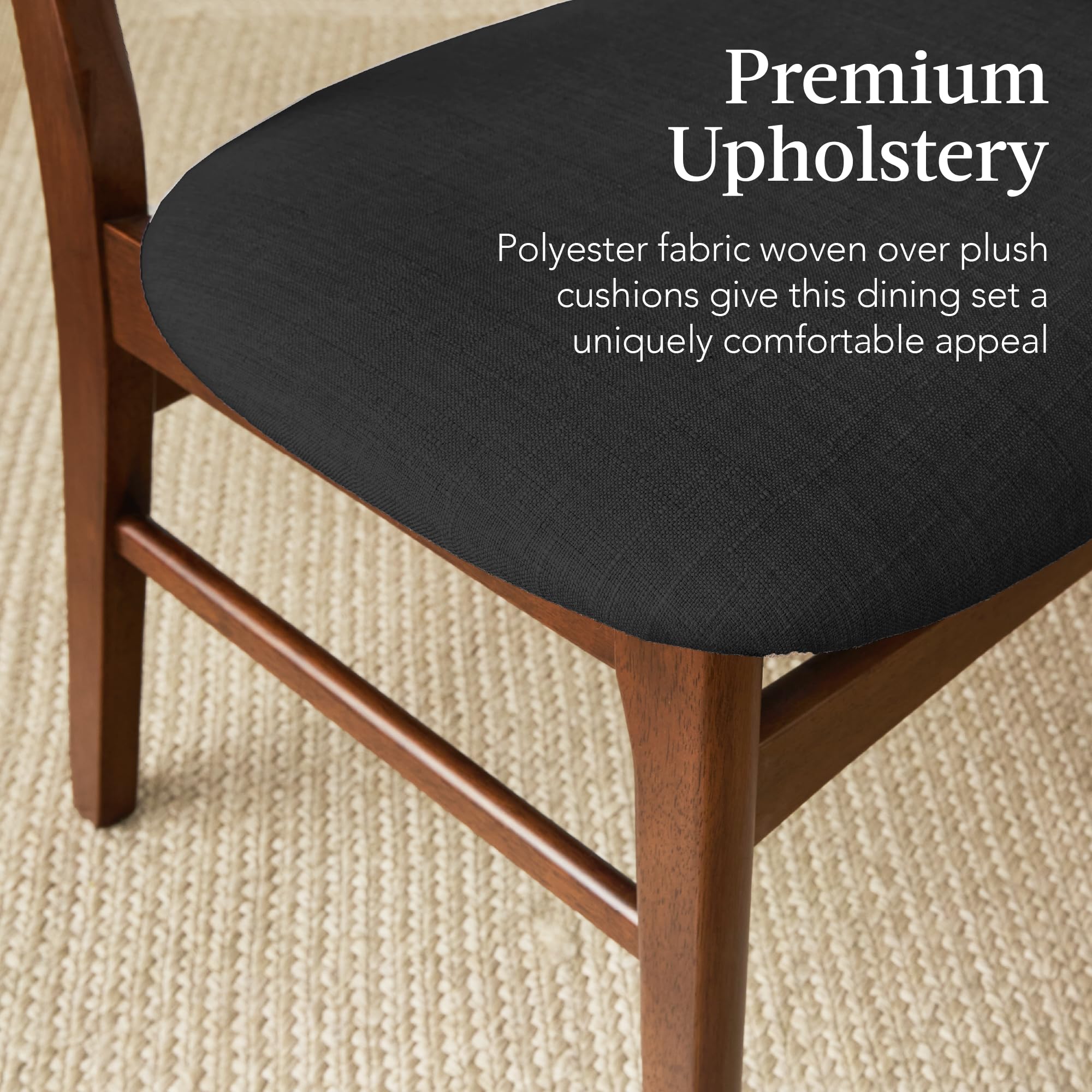 Best Choice Products 6-Piece Wooden Dining Set, Mid-Century Modern Table & Upholstered Chair Set w/Bench Seat, Rubberwood Legs - Walnut/Charcoal