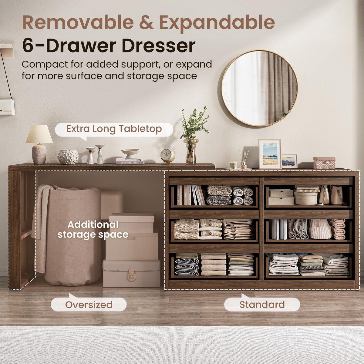 6-Drawer Dresser with L-Shaped Desk