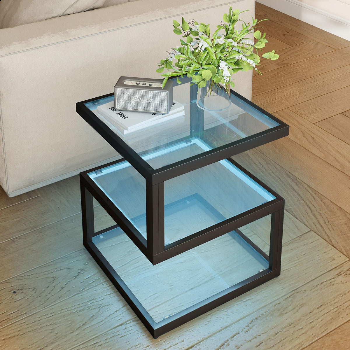 3-Tier Glass LED Side Table