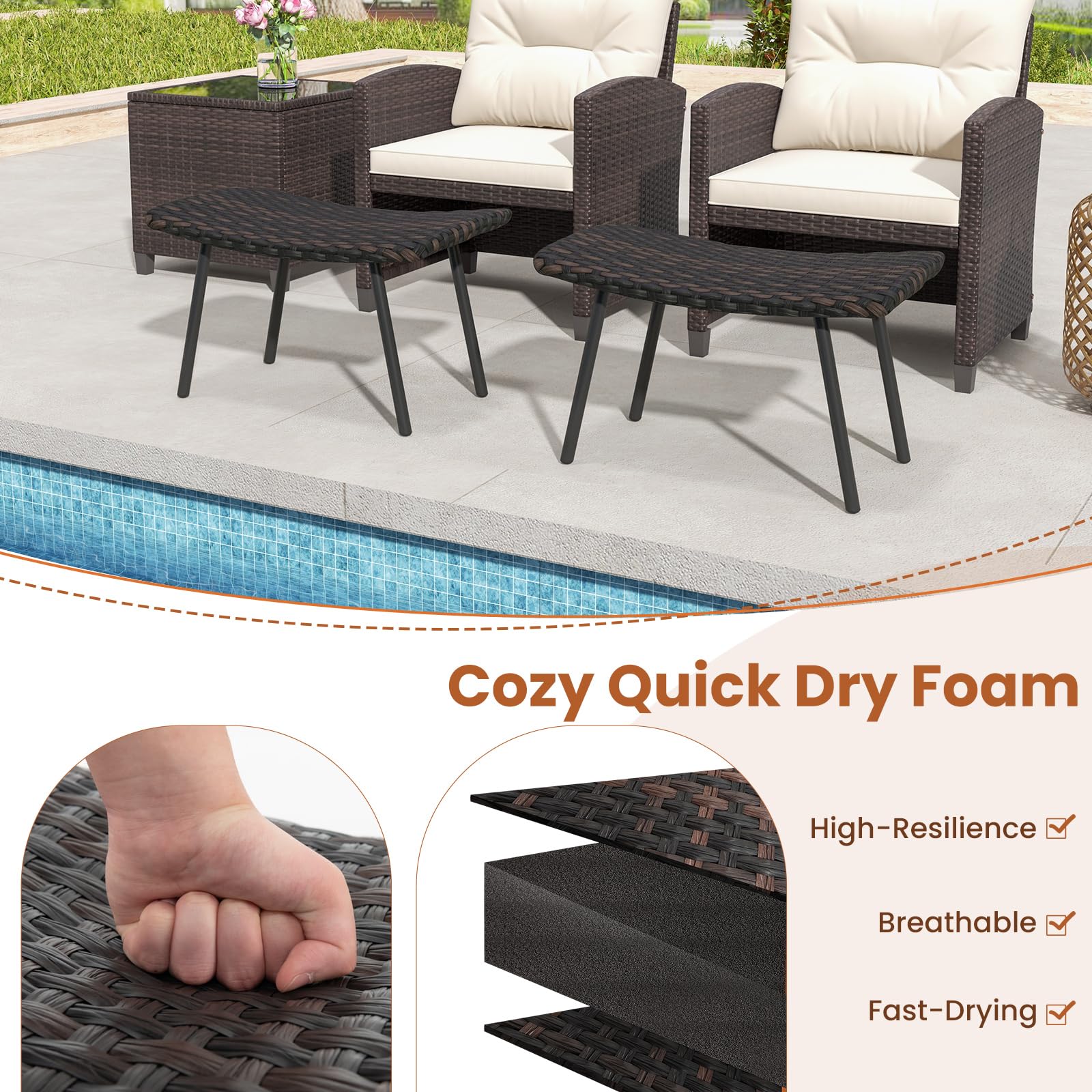 Outdoor Rattan Ottoman Set of 2