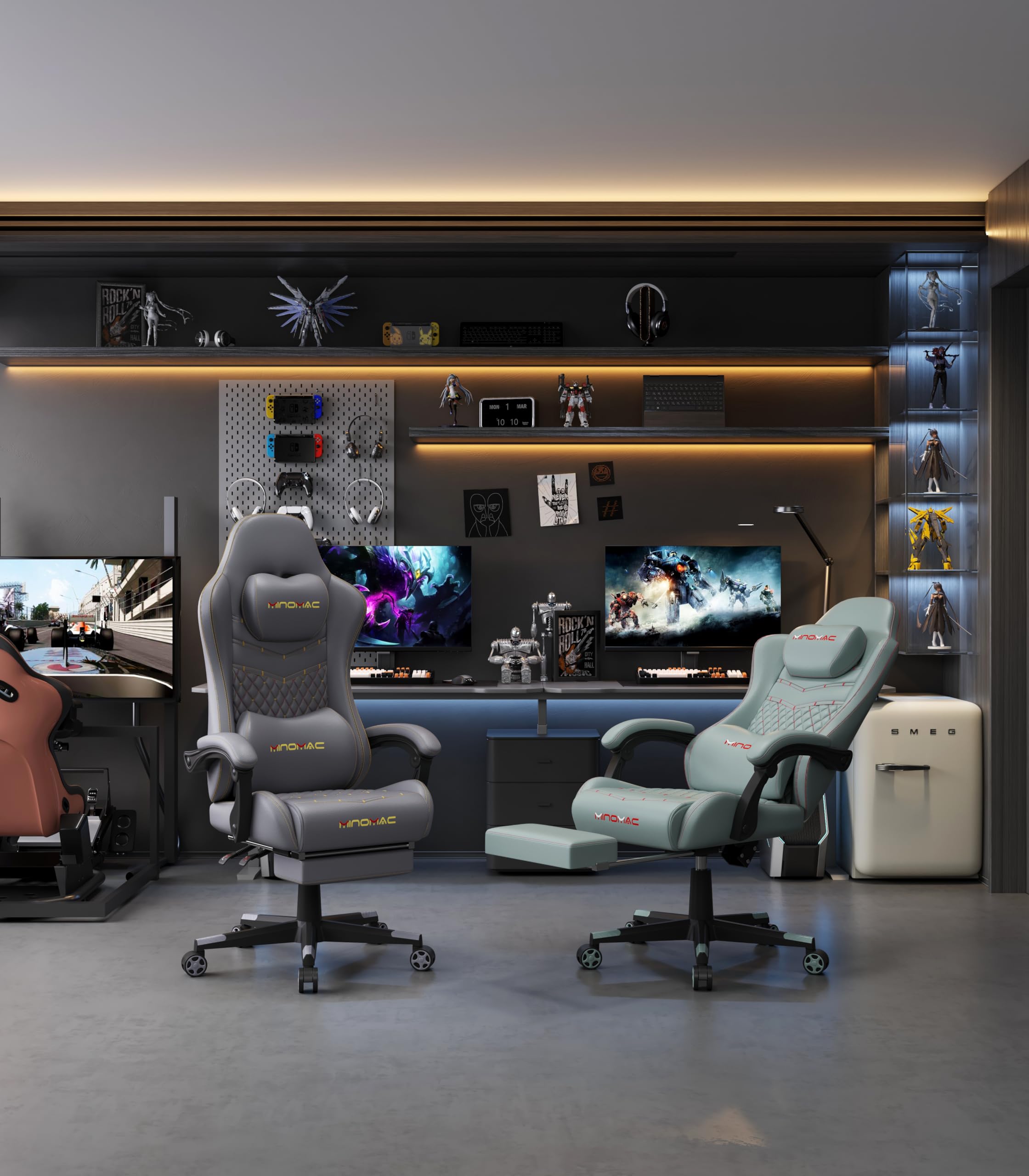 Ergonomic Gaming Chair with Retractable Footrest