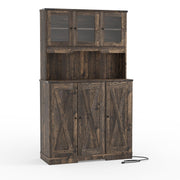 Garvee Rustic Brown Kitchen Pantry Cabinet with Charging Station, Farmhouse Freestanding Kitchen Hutch Cupboard Storage Cabinet with Countertop for Living Room 15.2 in d× 40.35 in w× 70 in h