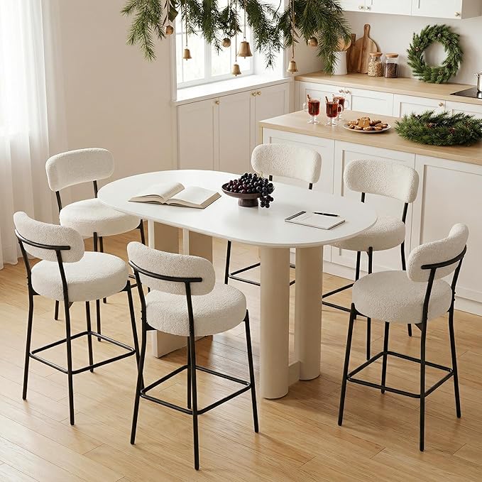 Boucle Counter Height Bar Stools with Back, Set of 2