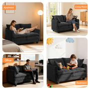 MUDANT Loveseat Sofa Cloud Sofa Couch 50'', Modern Loveseats 2 Seat Couch 27" Deep Seat with 2 Pillows for Small Spaces Apartment Studio Office Bedroom Living Room 8834-BLACK