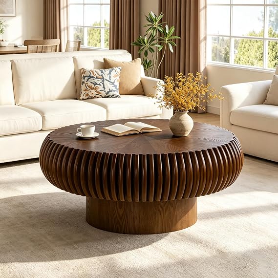 Black Fluted Drum Coffee Table