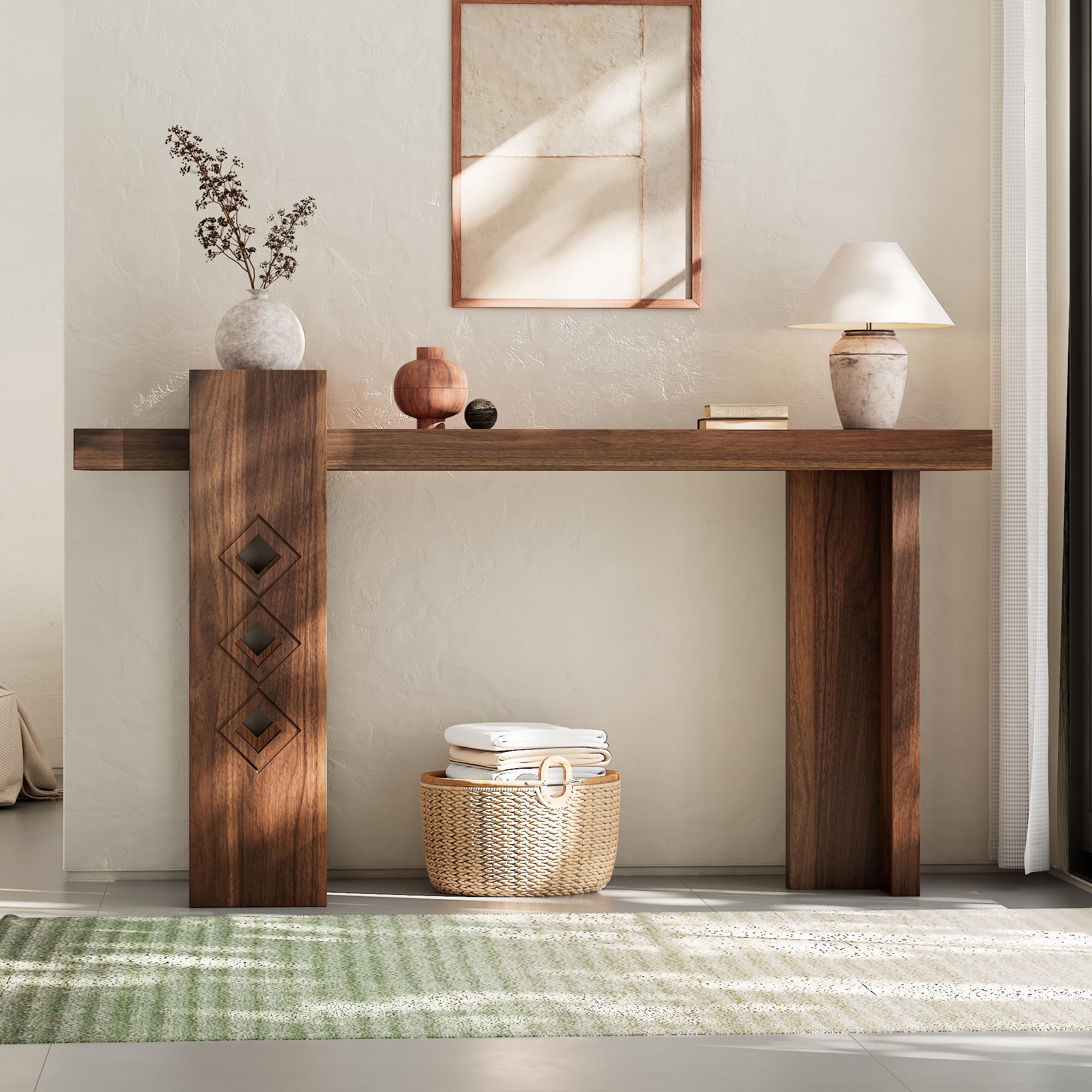 S.E.C.D Modern Console Table for Entryway, 63-Inch Floating Visual Entrance Sofa Table, Wood Hall Table for Living Room, Foyer, Hallway, Walnut