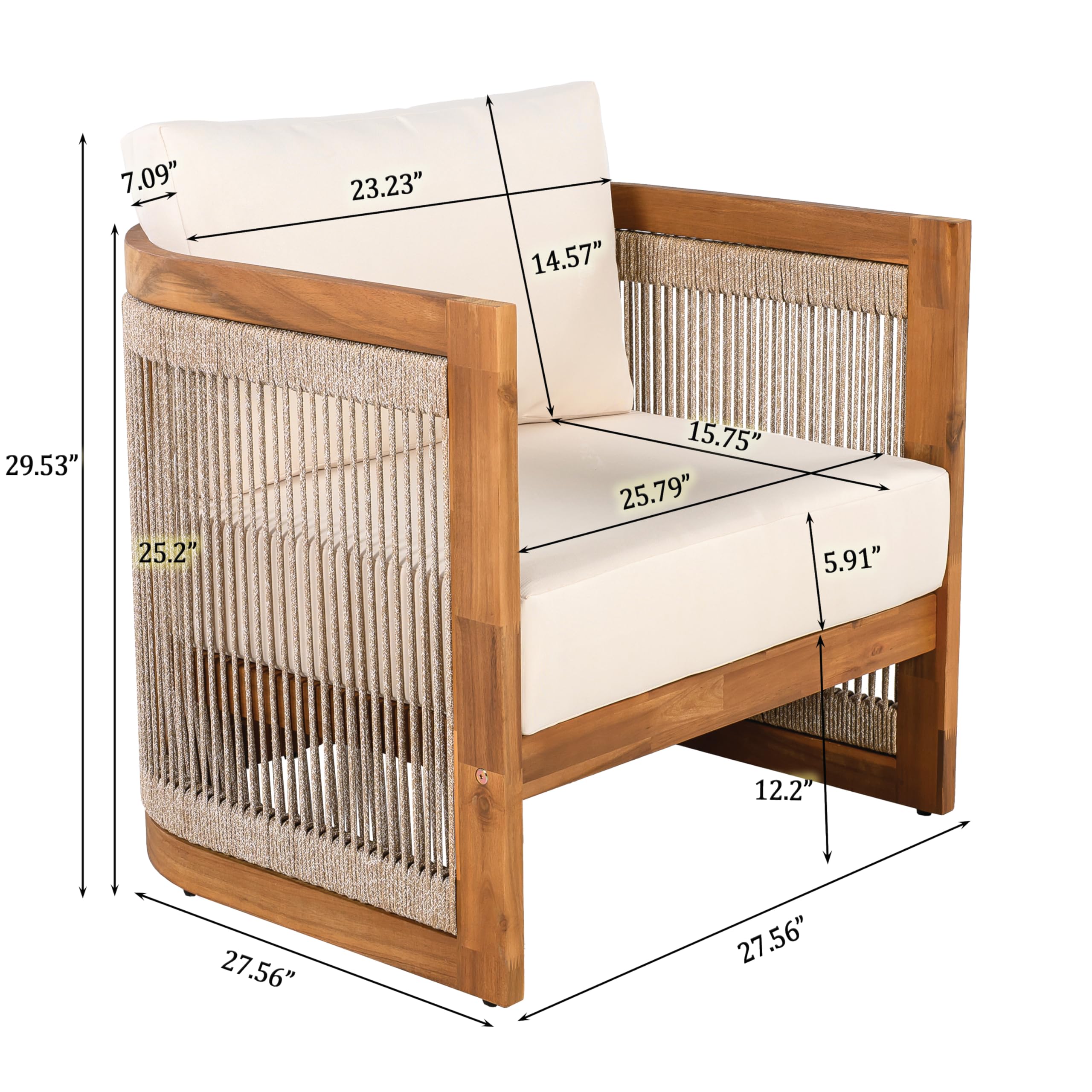 4-Piece Outdoor Conversation Set – Acacia Wood & Woven Rope