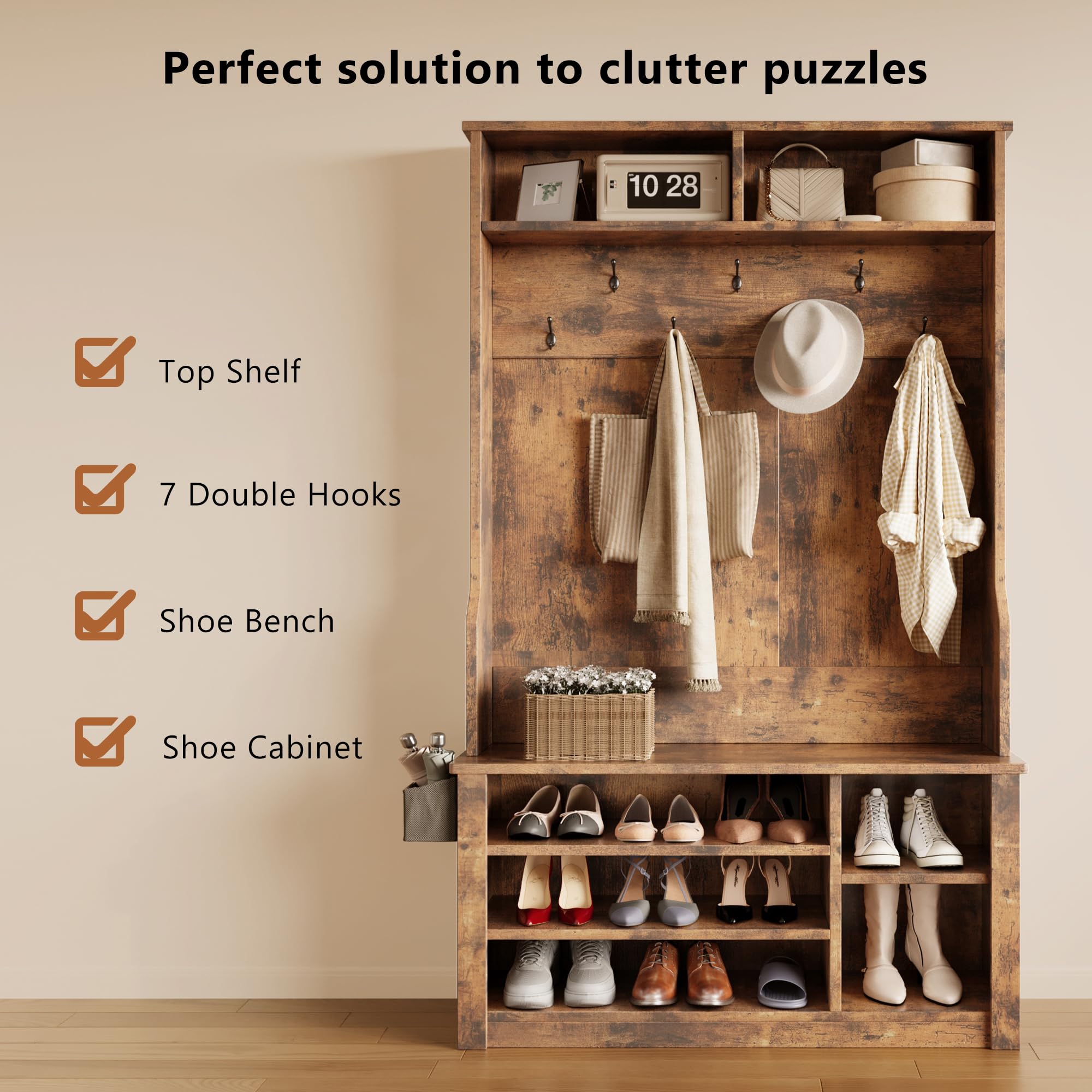 3-in-1 Entryway Hall Tree with Bench & Storage