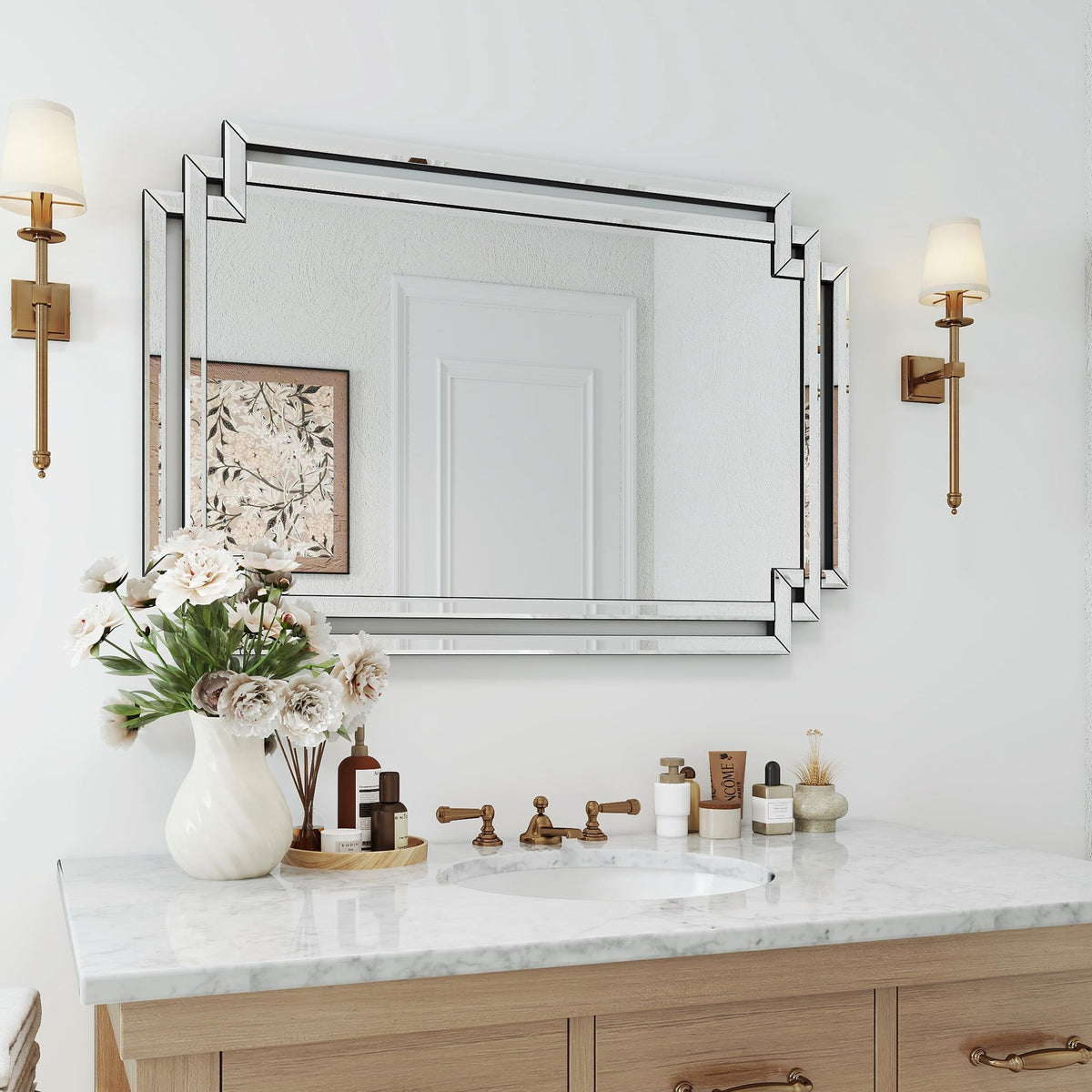 Autdot Modern Large Living Room Decorative Mirror with Mirrored Frame