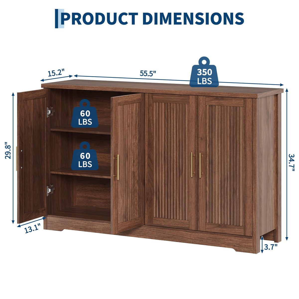 Garvee 55.5” Fluted Sideboard Buffet Cabinet with 4 Doors