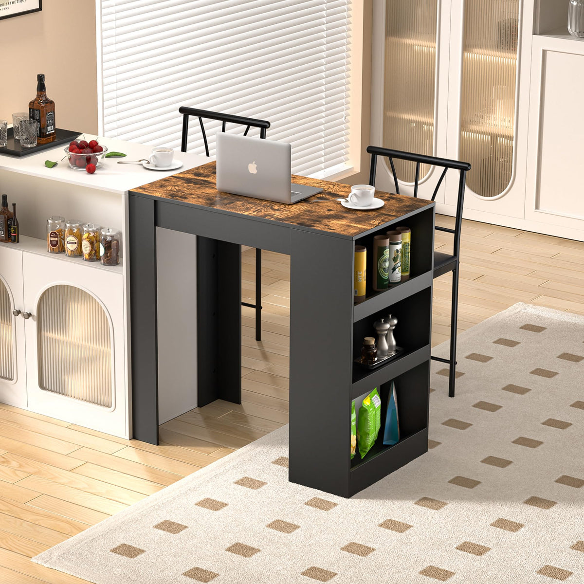 3-Piece Bar Table Set with Storage