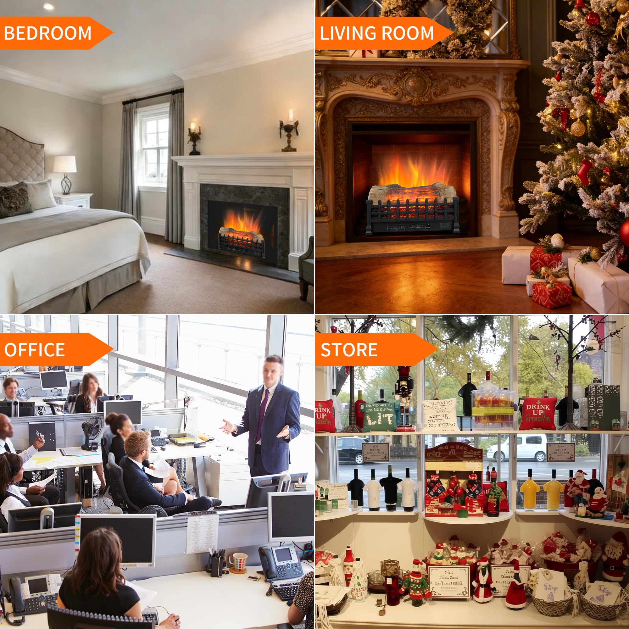 Innoflame 21" Electric Fireplace Log Set, Fireplace Insert with Realistic Flame, Adjustable Flame Brightness, Thermostat, 9H Timer, Remote Control, Overheating Protection, 1400W