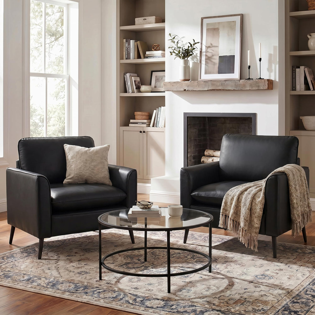 TYBOATLE Black Faux Leather Accent Chair Set of 2
