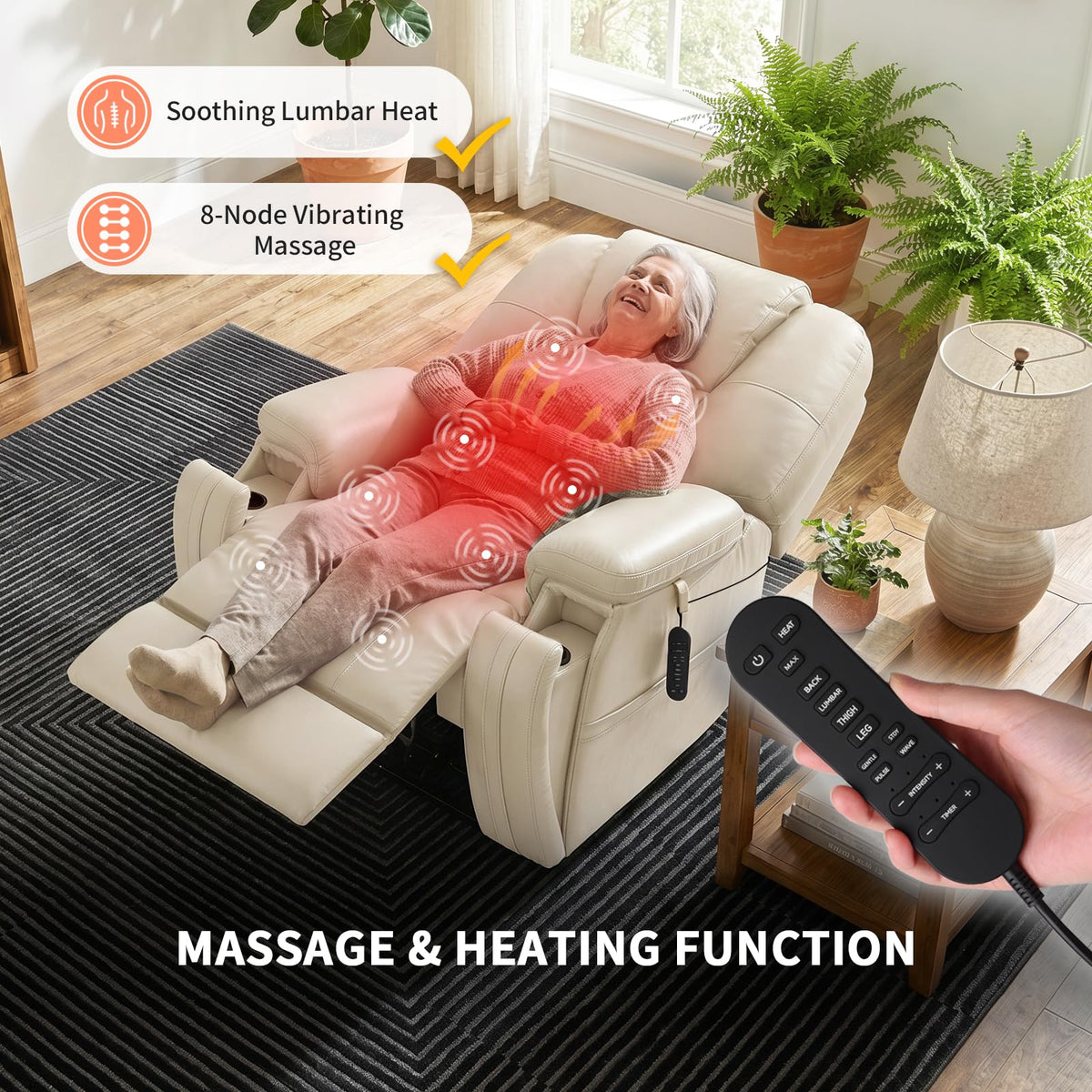 Eonix Triple Motor Power Lift Recliner Chair Elderly, Heat & Massage, White