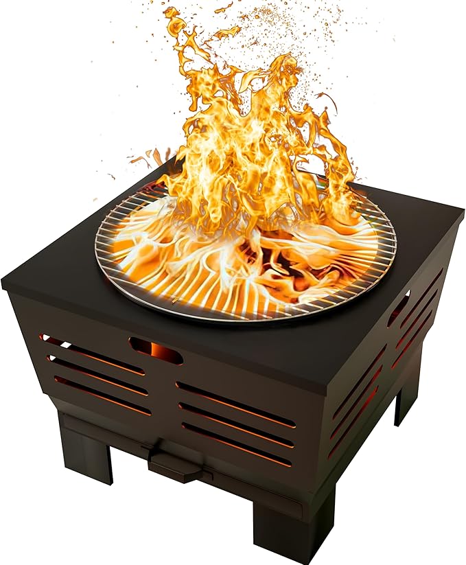 26" Round Steel Fire Pit with Grill & Diamond Mesh