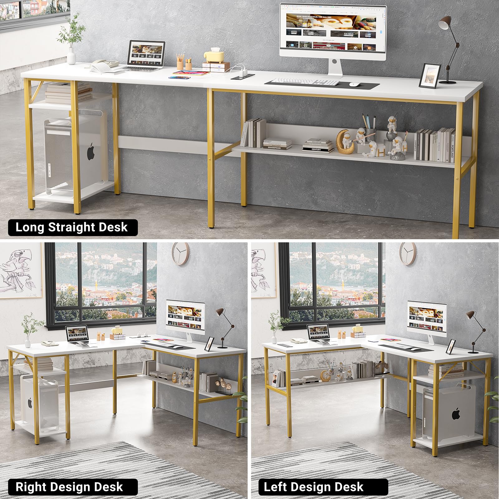 L-Shaped Desk with Power Outlets & USB Ports