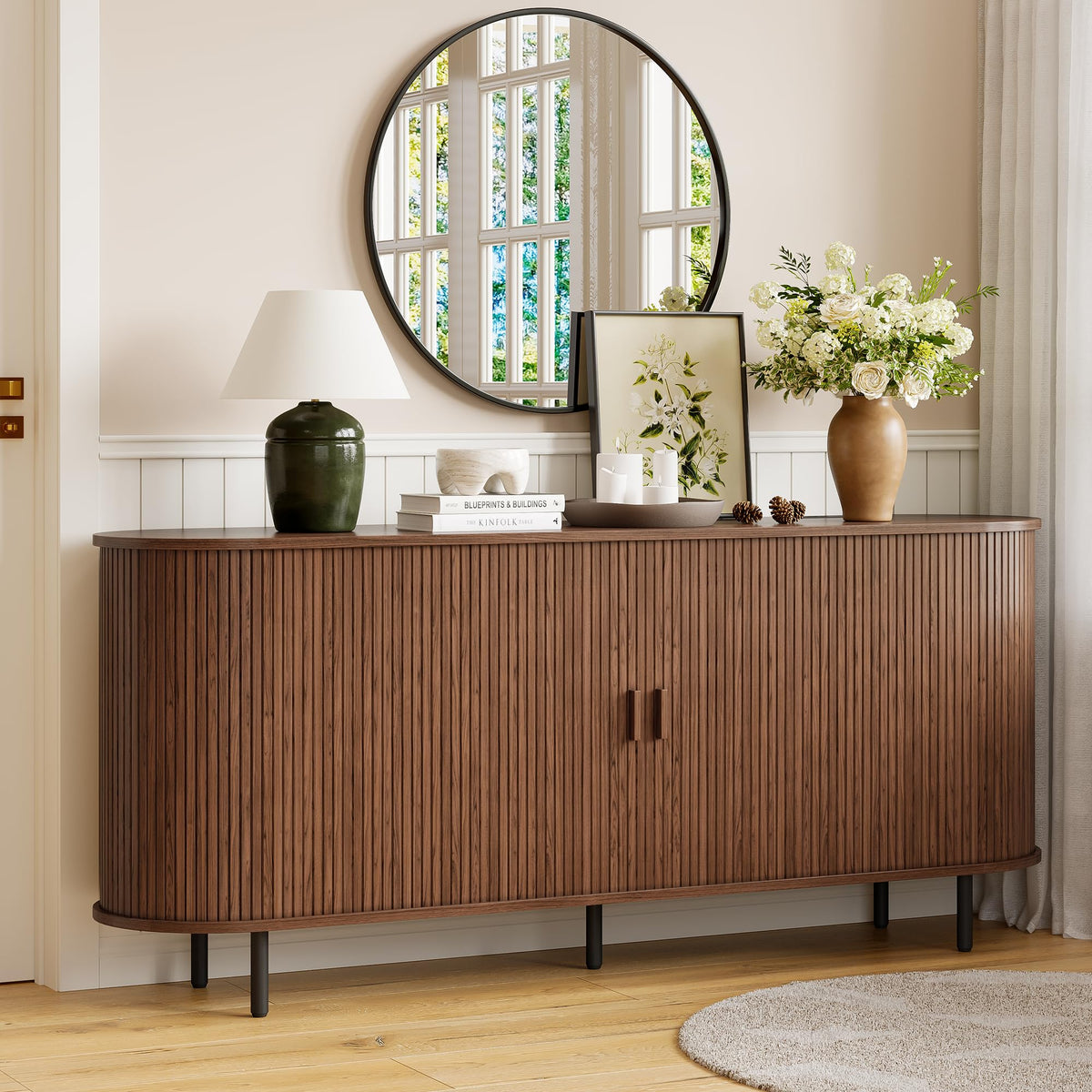 Walnut Fluted Sideboard with Power Outlets