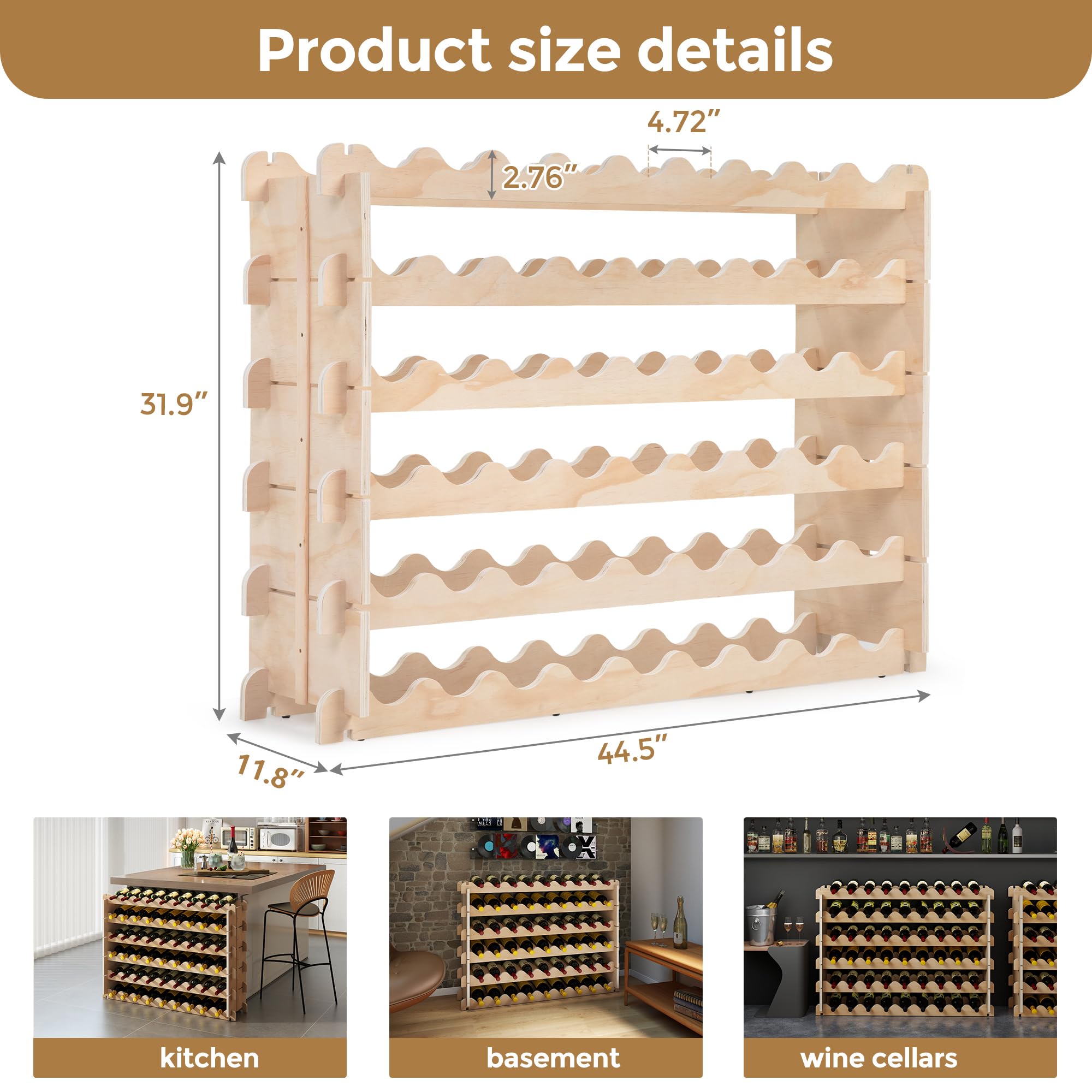 54-Bottle Freestanding Wooden Wine Rack