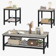 Industrial 3-Piece Coffee Table Set with 2 End Tables