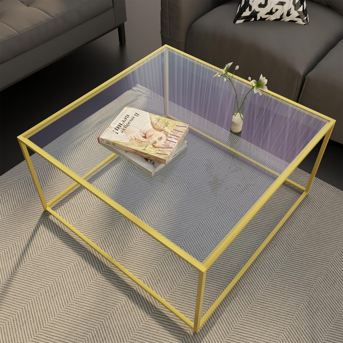 Square Gold Glass Coffee Table