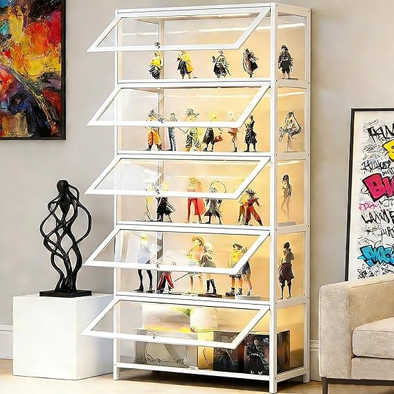 5-Tier Display Cabinet with Acrylic Door & Bamboo Frame
