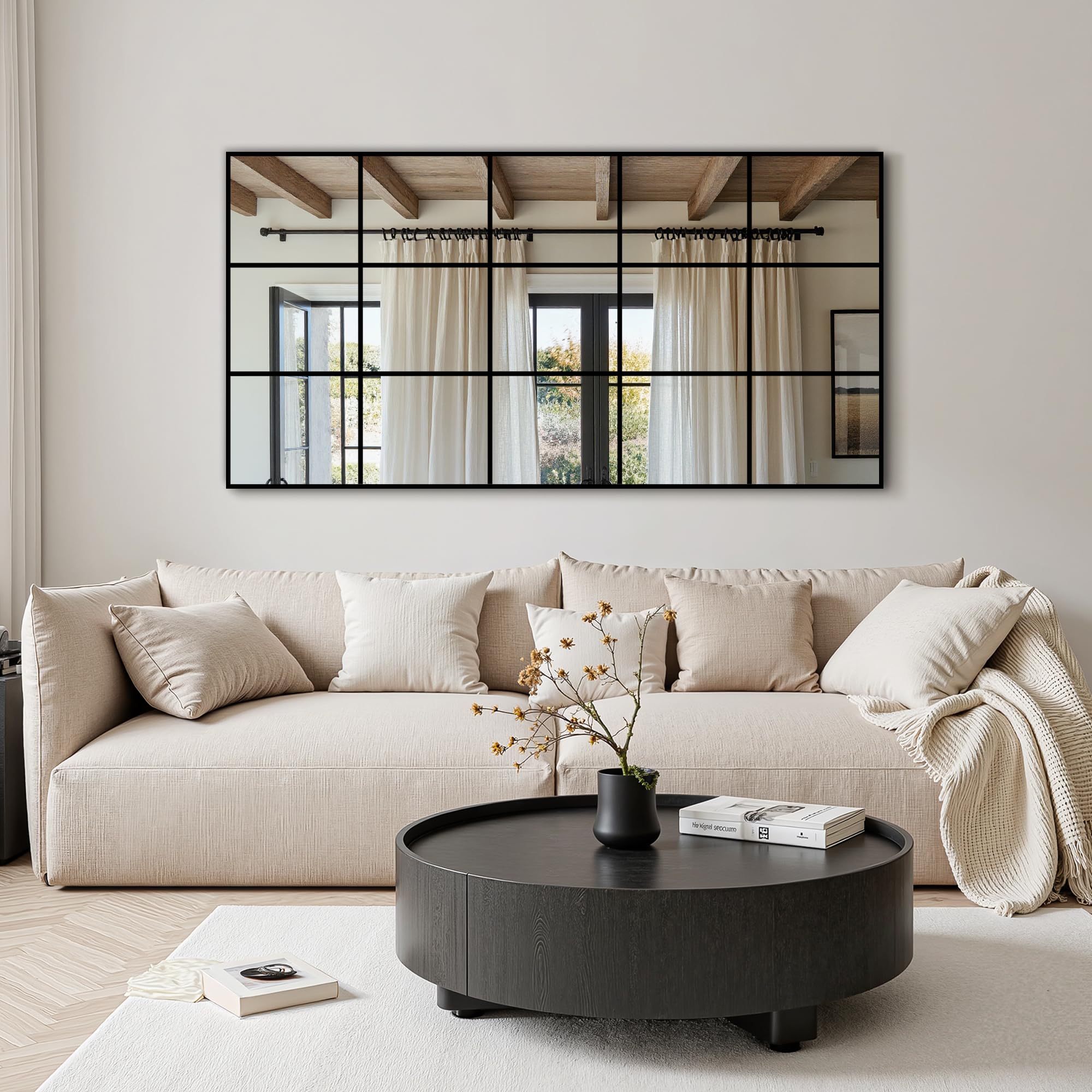 LAWADA Large Window Pane Full Length Mirror for Wall, 28"x55" Black Rectangular Wall Mirror for Living Room, Bedroom, Entryway, Hanging or Leaning