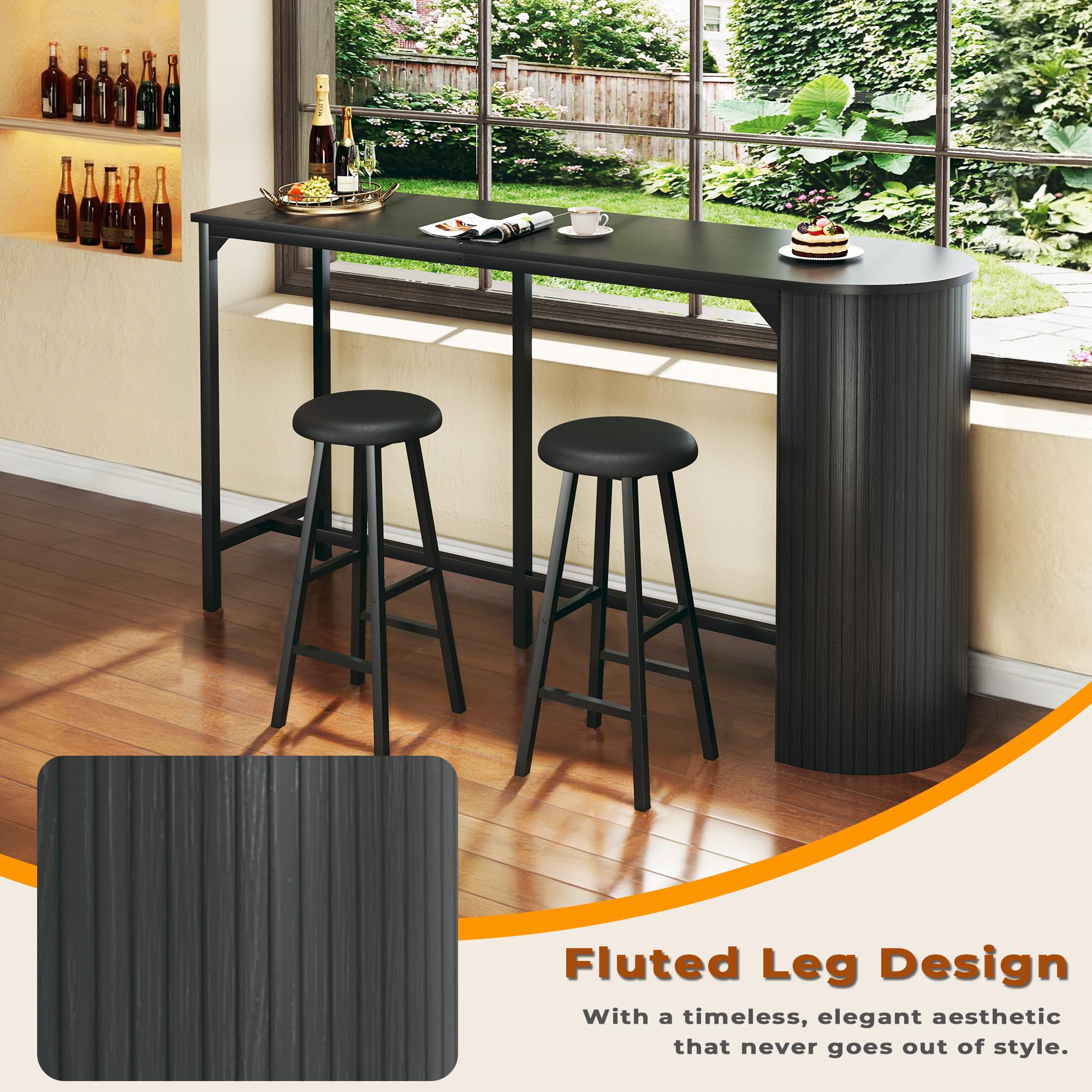 3-Piece Counter Height Bar Table Set with 2 Stools