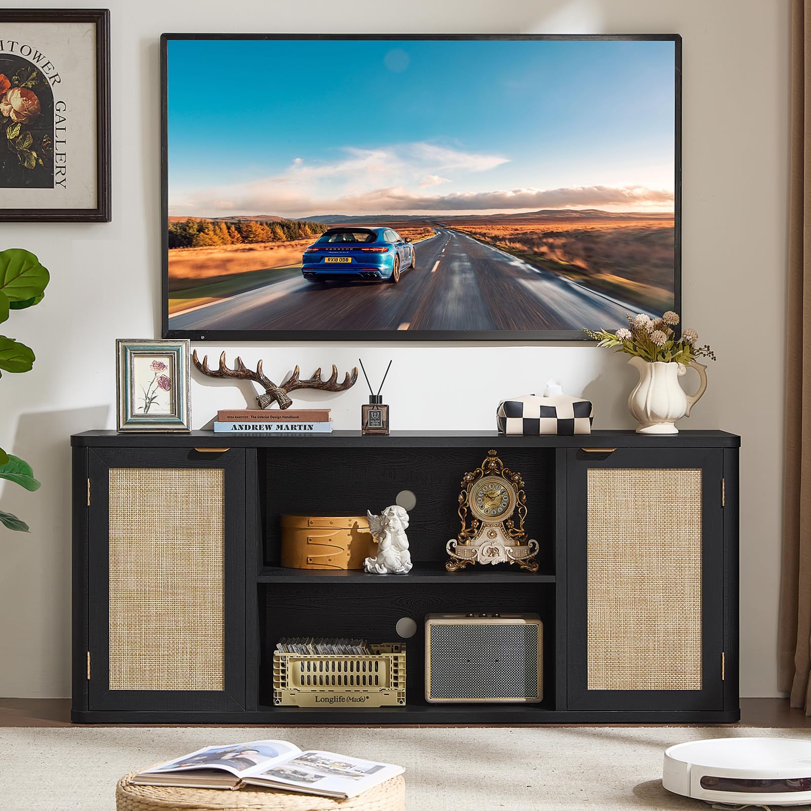 Rattan TV Stand with Storage