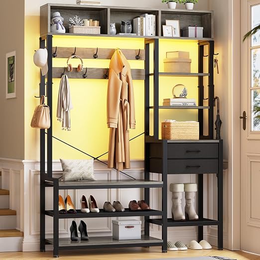 LED Hall Tree with Shoe Bench