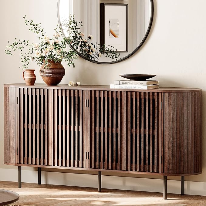 Fluted Sideboard Buffet Cabinet with 4 Doors
