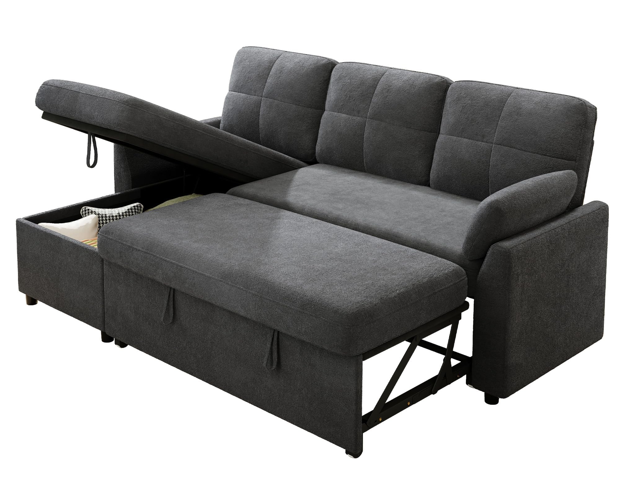 Jocisland L Shaped Sofa Bed, Sleeper Sofa with Storage Chaise, Convertible Couch Bed with Pull Out Couch for Living Room, Linen Gray