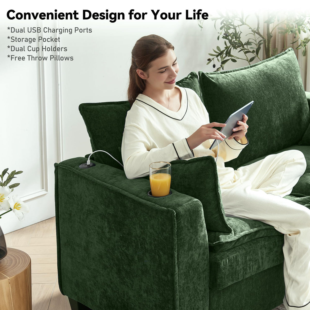 Chenille Pull-Out Sofa Bed