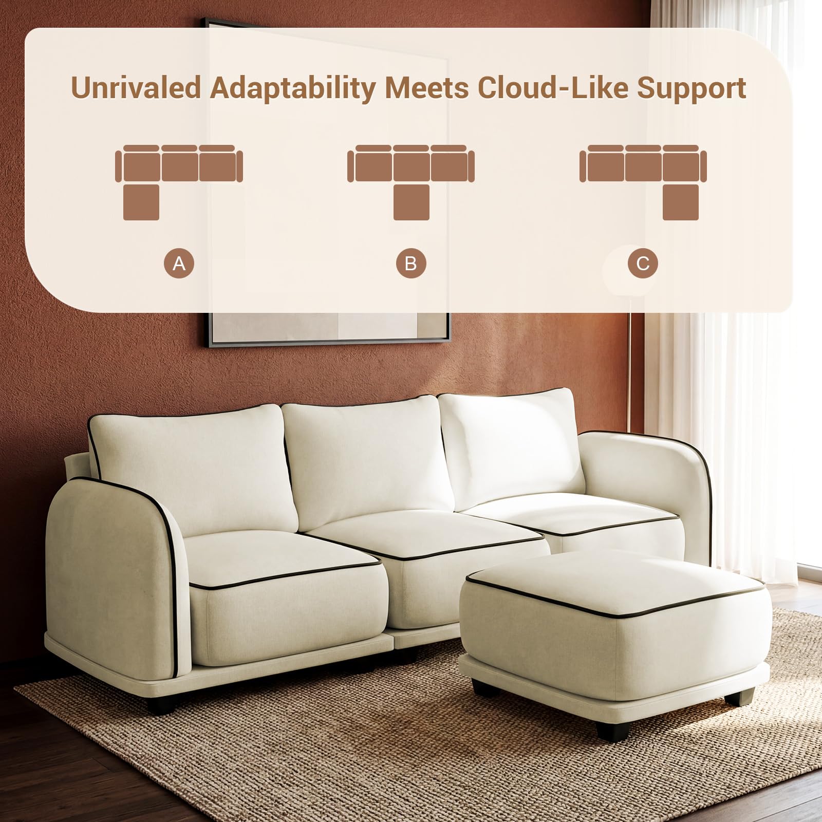 L-Shaped Sectional Sofa with Ottoman
