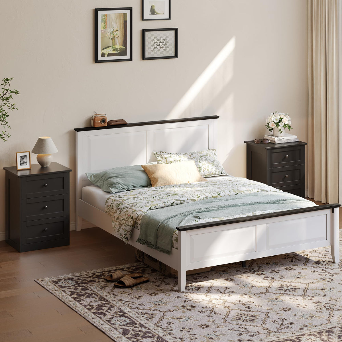 wanan Nightstand Set of 2 with Hidden Drawer, Black