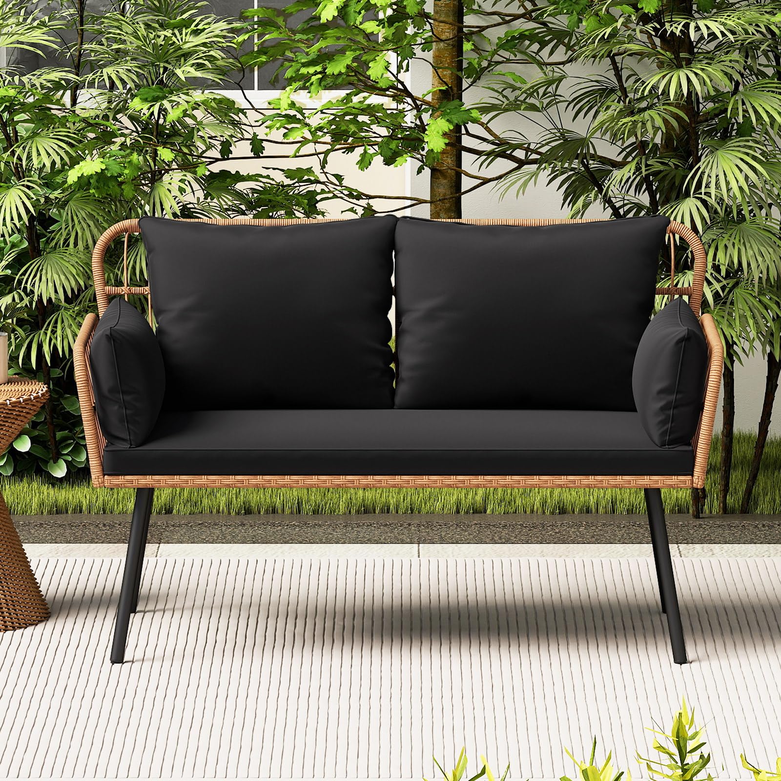 Outdoor PE Rattan Loveseat Sofa with Cushions