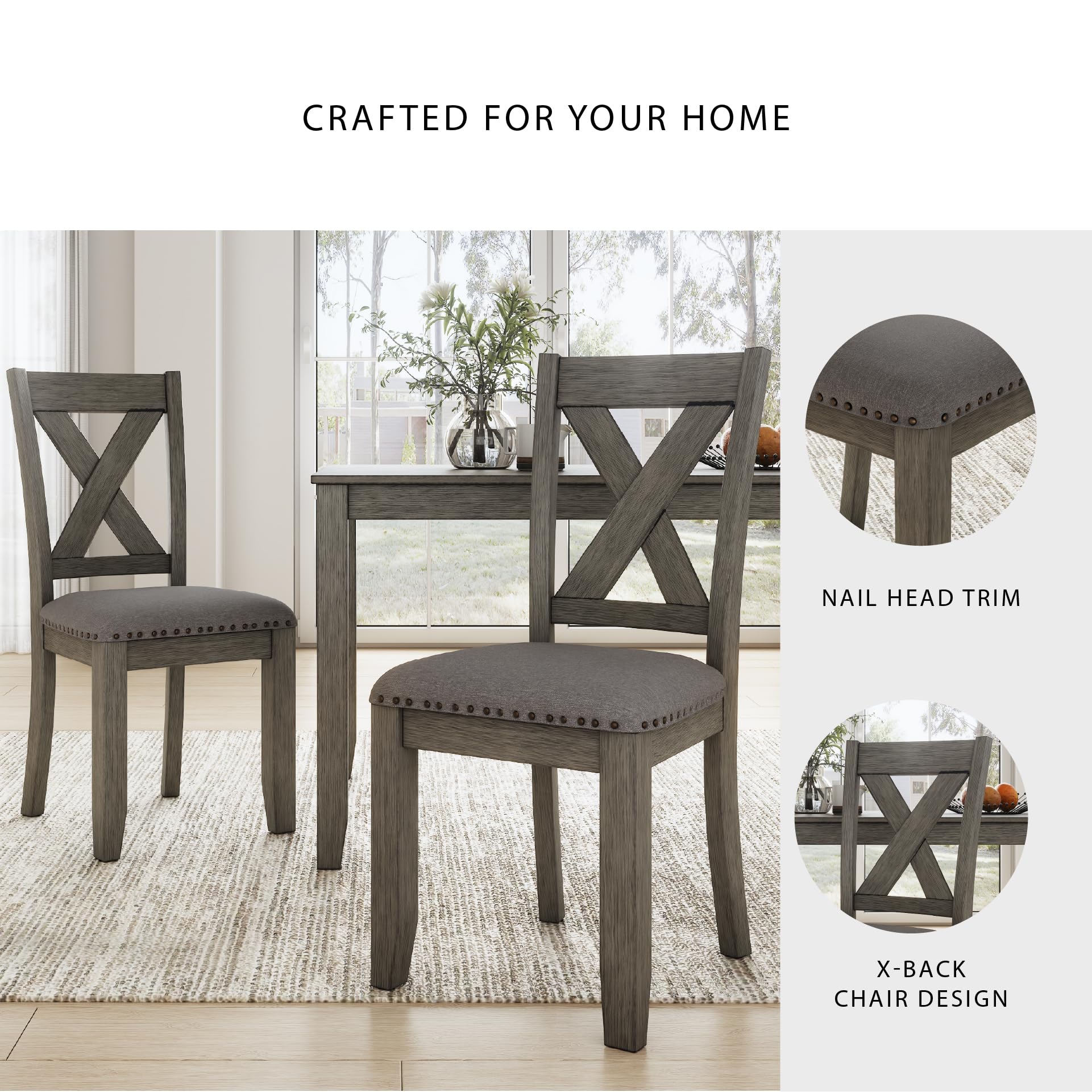 7-Piece Rustic Dining Set with X-Back Upholstered Chairs
