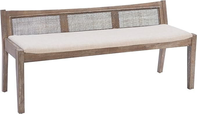 Low Back Cane Bench with Upholstered Seat