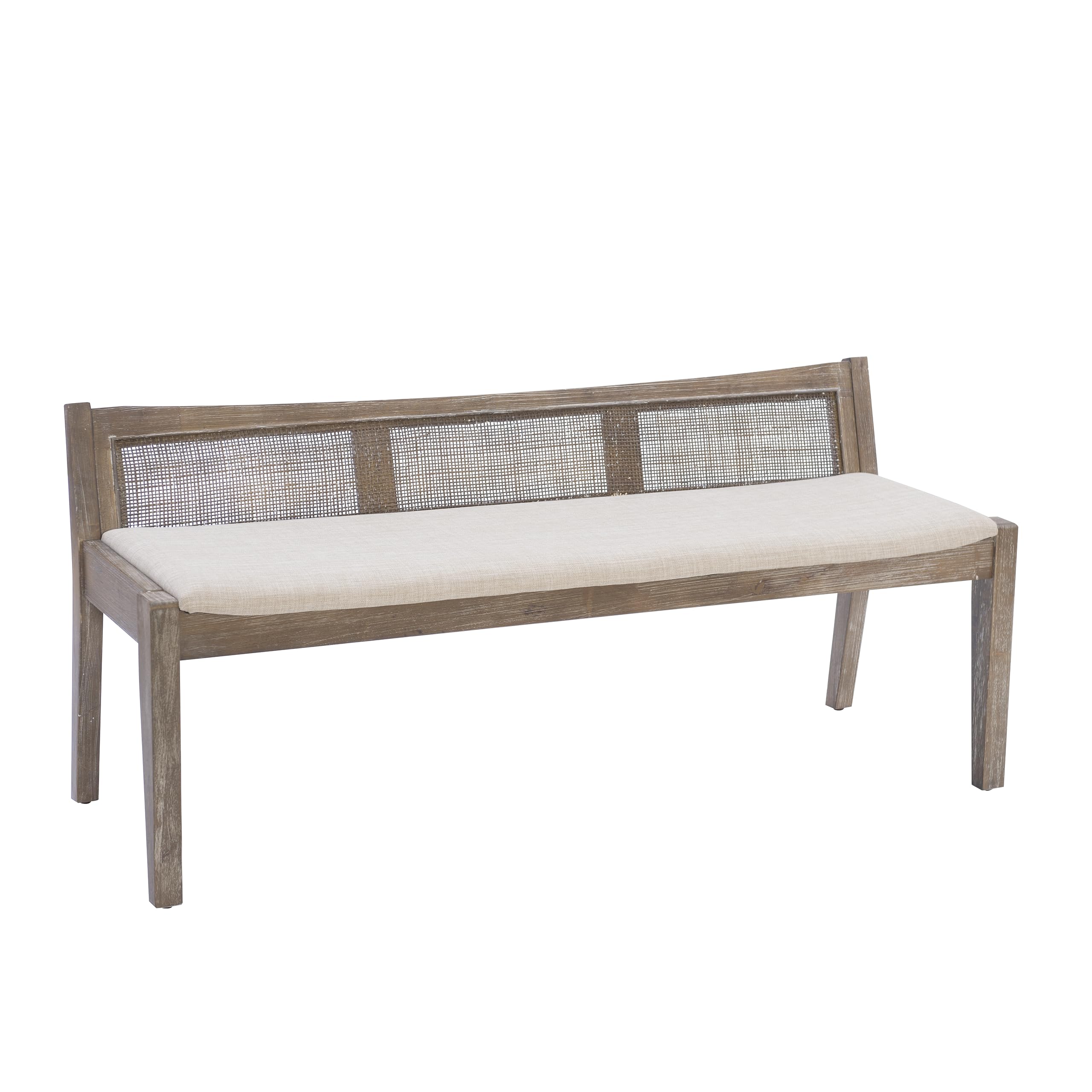 Kasi Brown Low Back Cane Bench with Beige Upholstered Seat by Powell