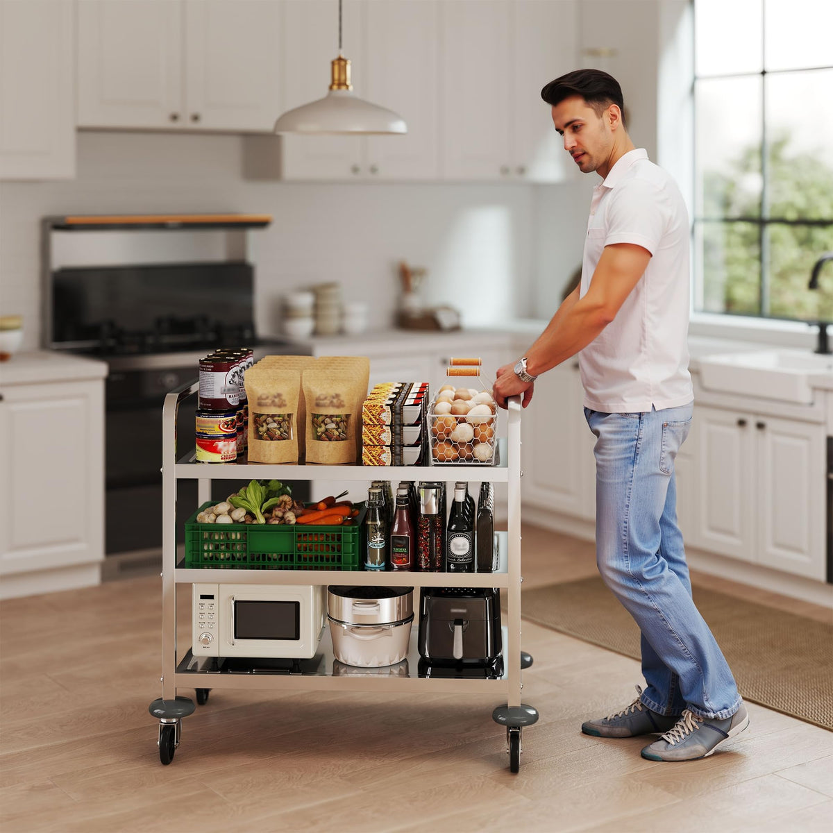 uyoyous 3 Tier Stainless Steel Utility Cart, Commercial Serving Cart