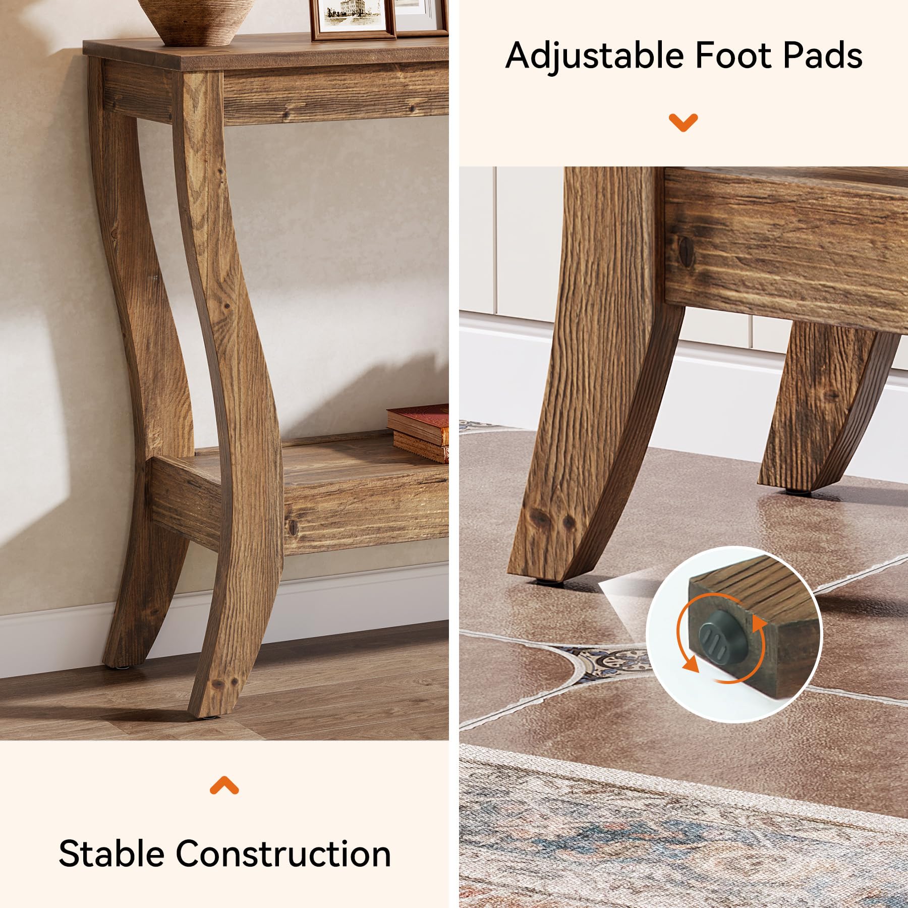 2-Tier Solid Wood Console Table with Shelf