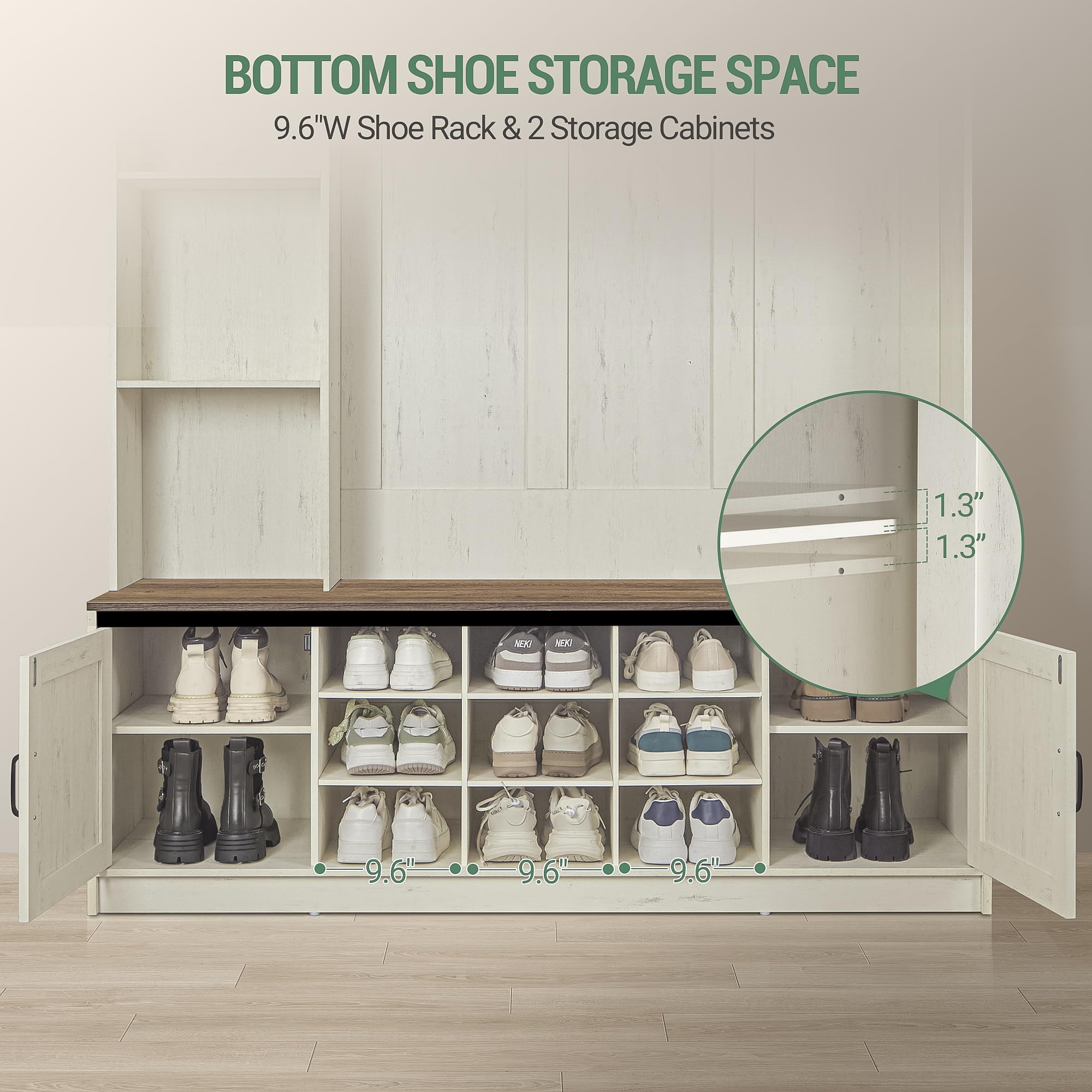 LED Farmhouse Hall Tree with Bench & Shoe Storage