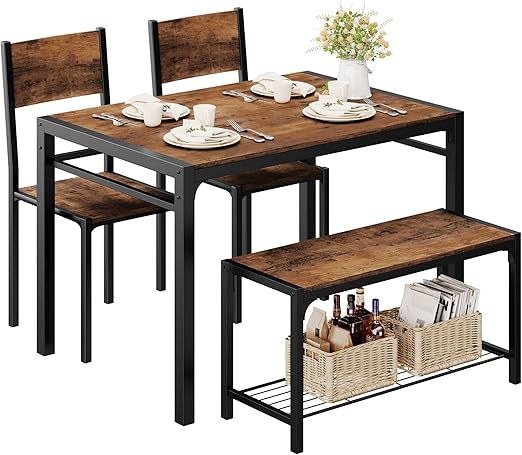 4-Piece Dining Set with Bench for 4