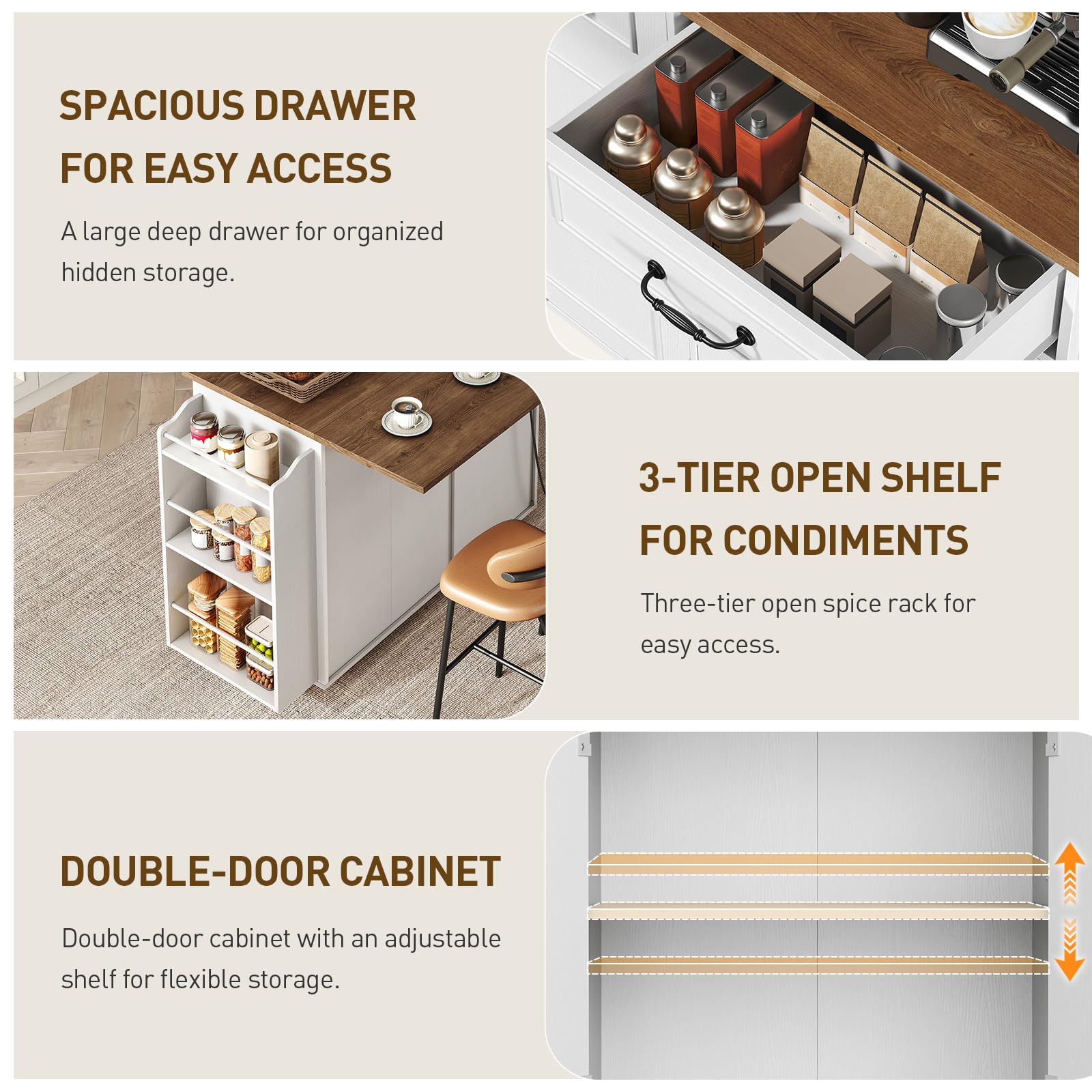 Kitchen Island with Power Outlet & Drop Leaf