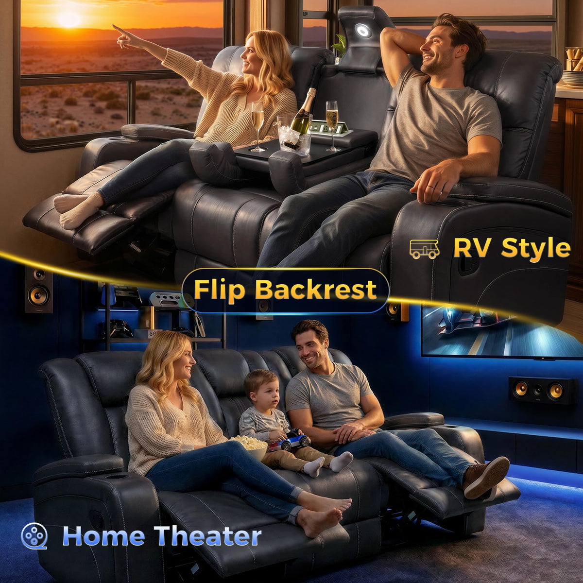 3-Seater Microfiber Reclining Sofa