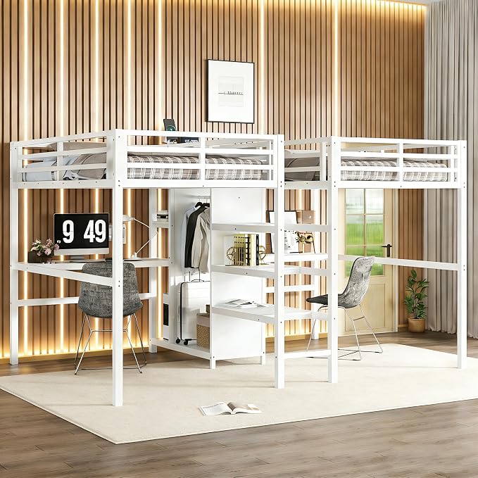 Twin Double Loft Bed with Desk and Wardrobe